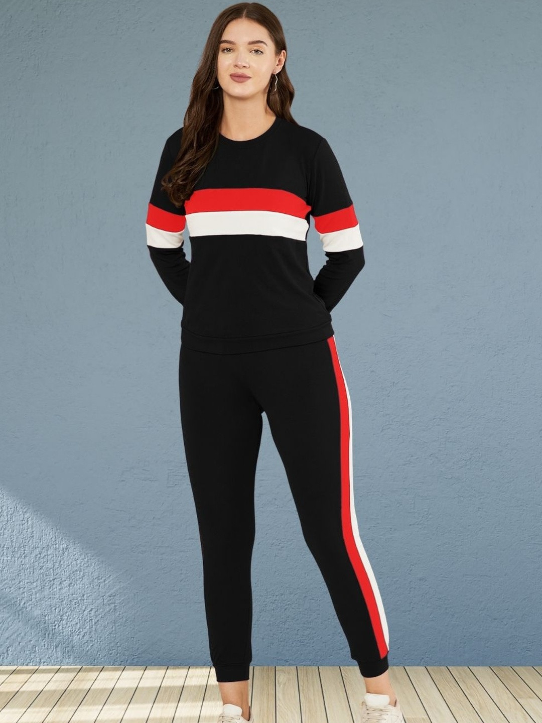 Moda Rapido Black Cotton Lycra Blend Styled With Front Taped Tracksuit