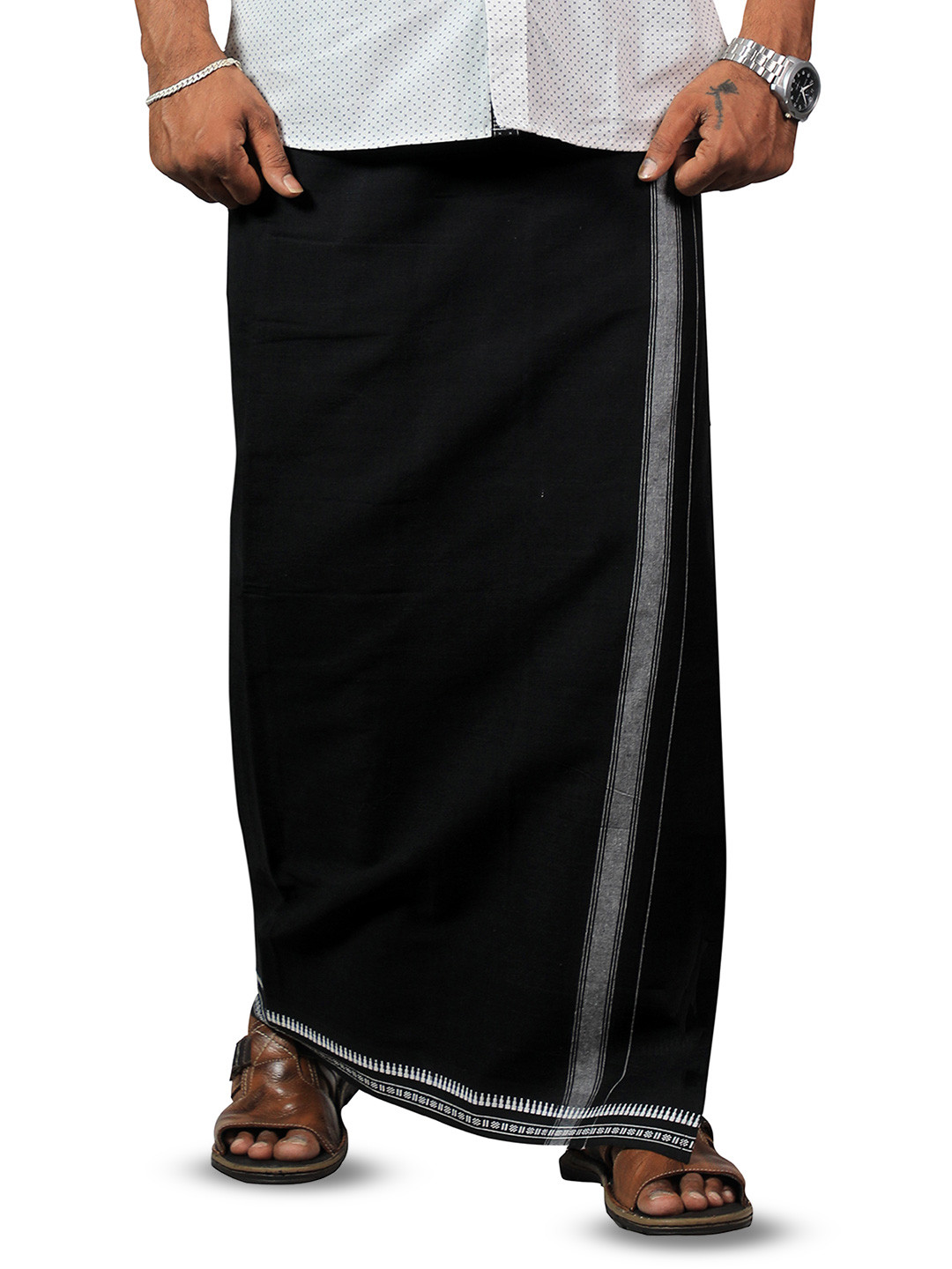 PRAKASAM COTTON Men Thalapathi Border Dhotie - 2 mtr