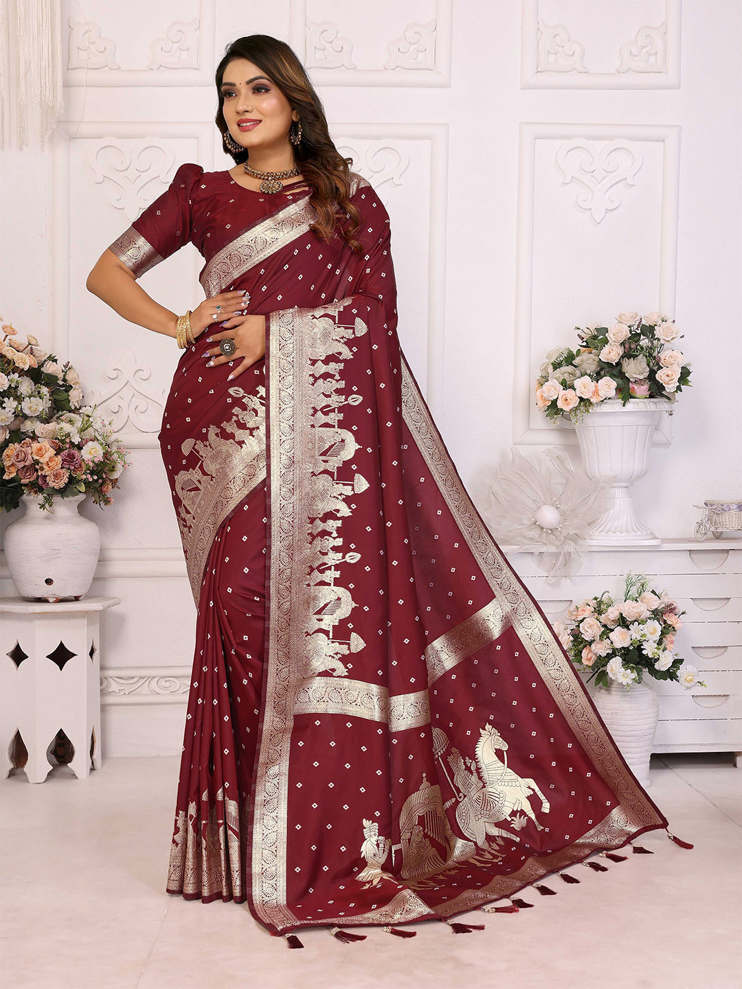 Divyadham Textiles Woven Design Zari  Bandhani Saree With Blouse Piece