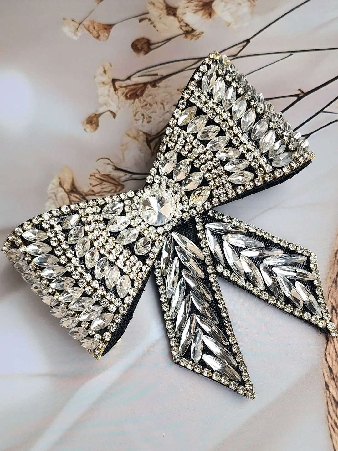 DIVASTRI Women Black & White Artificial Stones Embellished Metal Hair Bow Clips