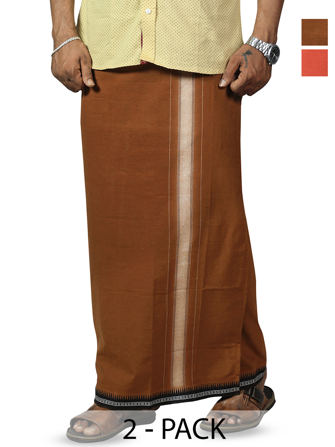 PRAKASAM COTTON Men Selection Of 2 Kerala Style Thalapathi Border Dhoti - 2 mtr
