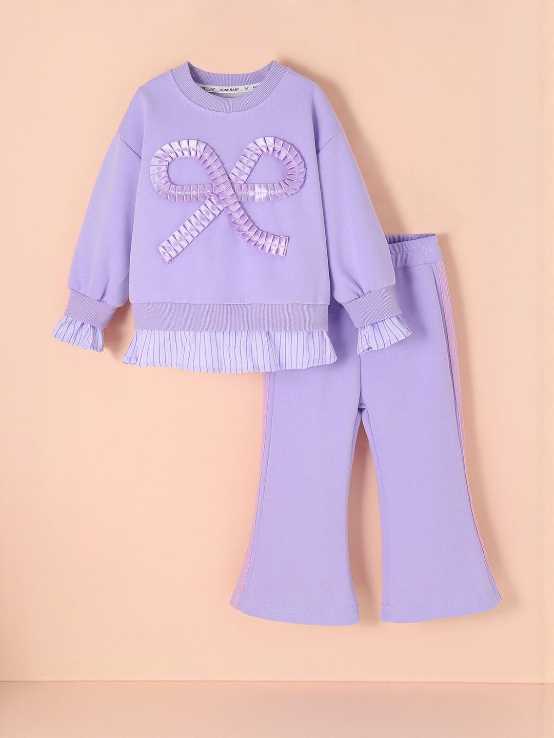 Hopscotch Girls Lilac 2 Piece Bowtique Top & Frill Pant Set