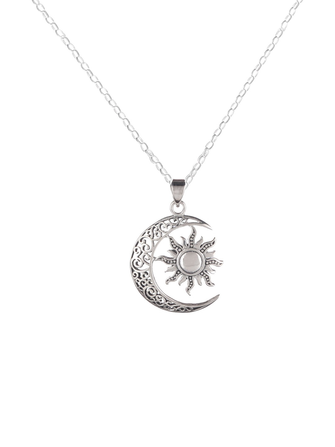 FUSIONARI Women Sterling Silver Sun & Moon Pendant With Chain