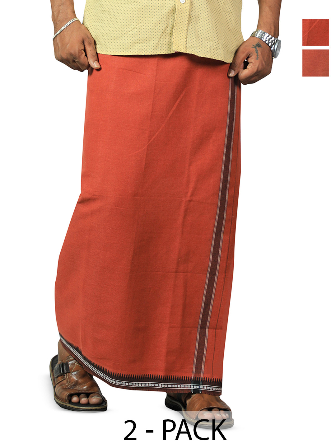 PRAKASAM COTTON Men Selection Of 2 Thalapathi Border Dhoties - 2mtr