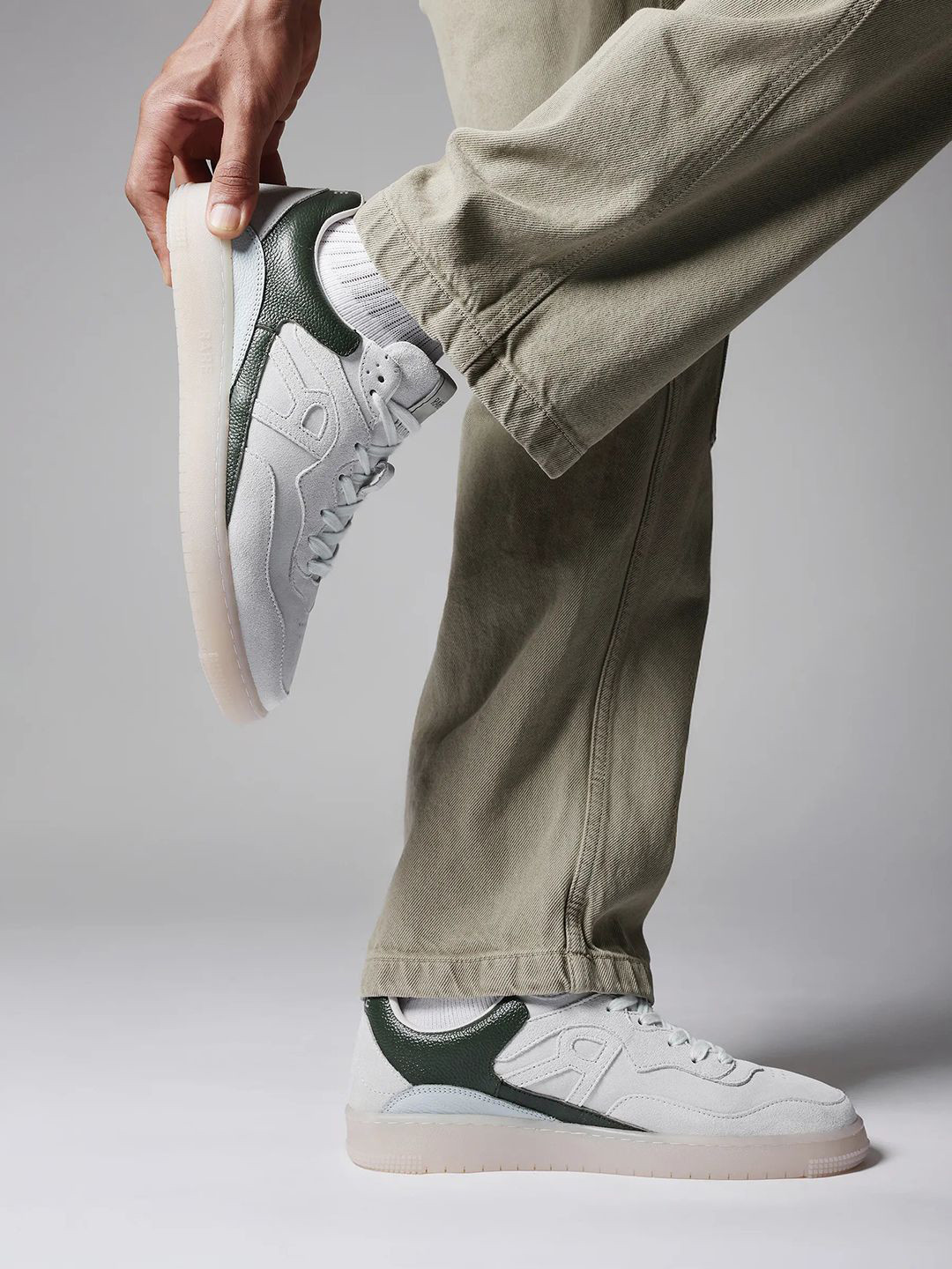 RARE RABBIT Men Jade White Striped Suede Sneakers