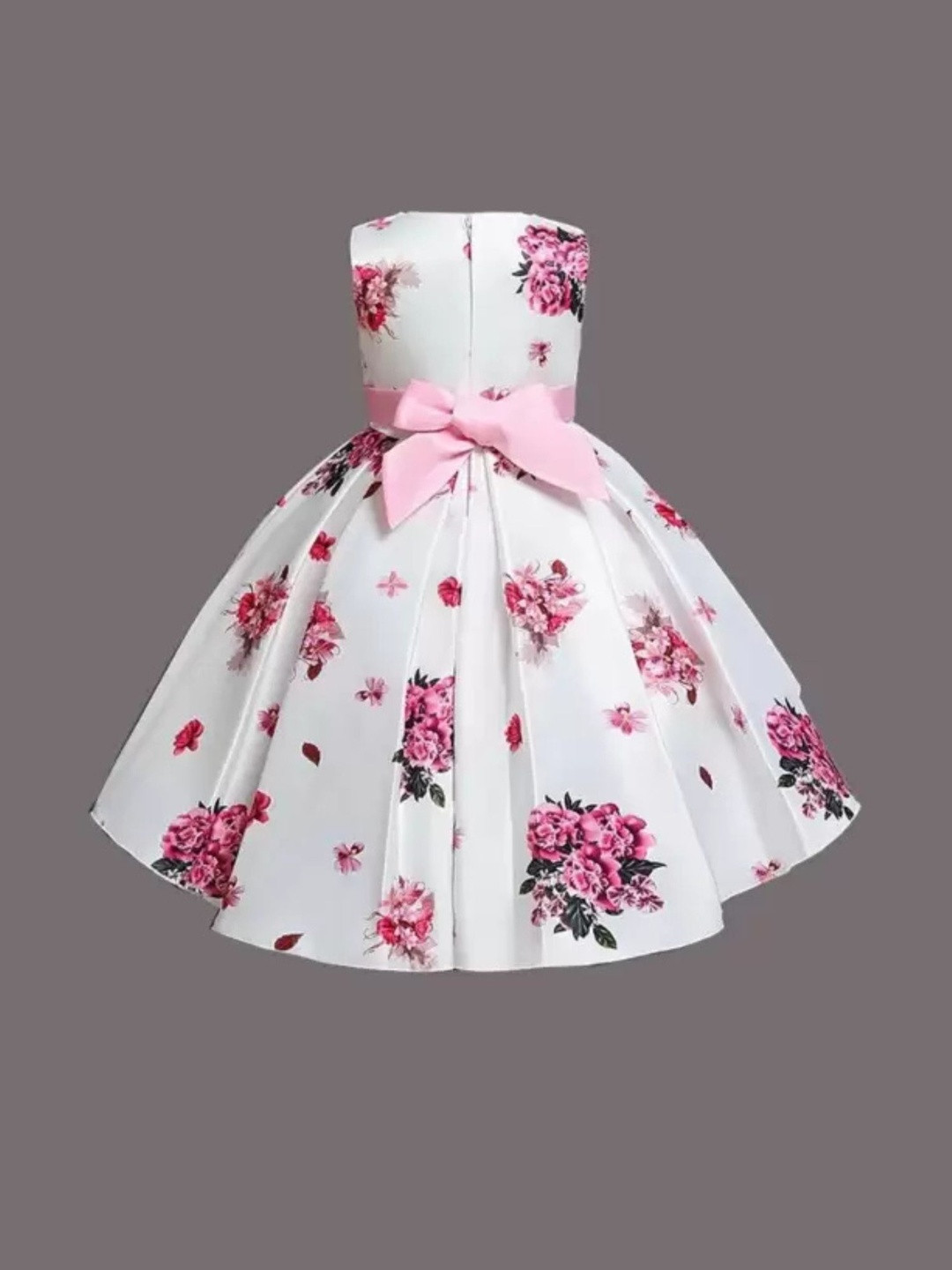 SKYTERIA Kids-Unisex Pink Printed Silk A-Line Dresses