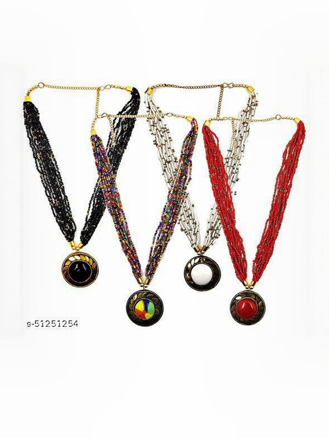 Grace Collections Women Pack Of 4 Gold-Plated Artificial Beads Brass Necklaces