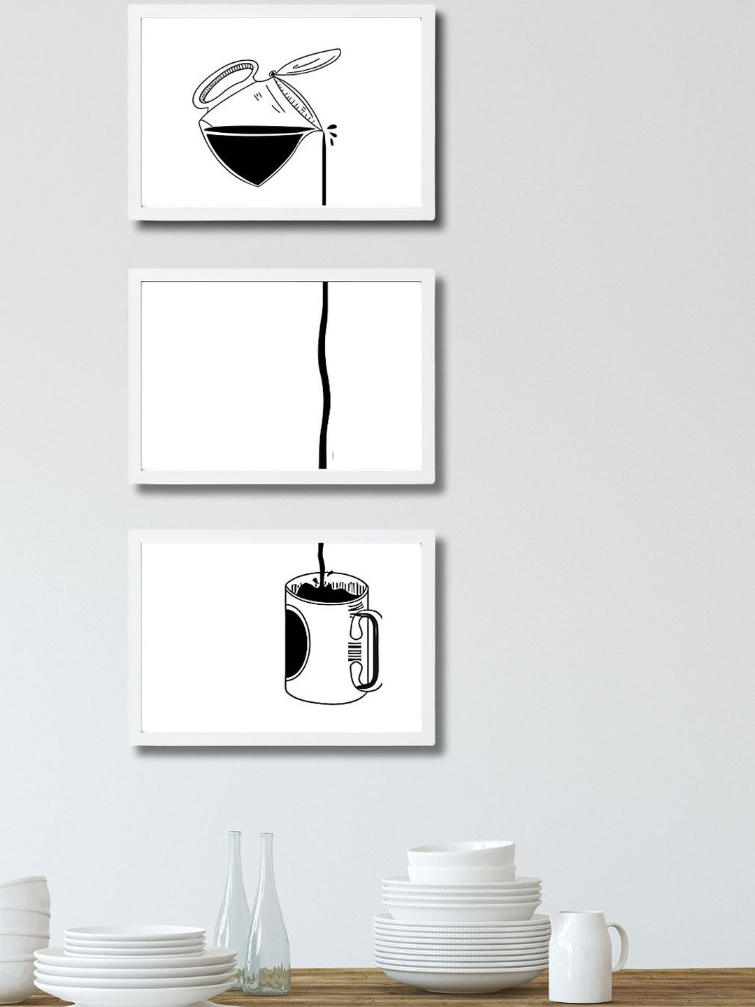 Aisha Decorz Set of 3 Pieces Black & White Synthetic Wood Wall Paintings