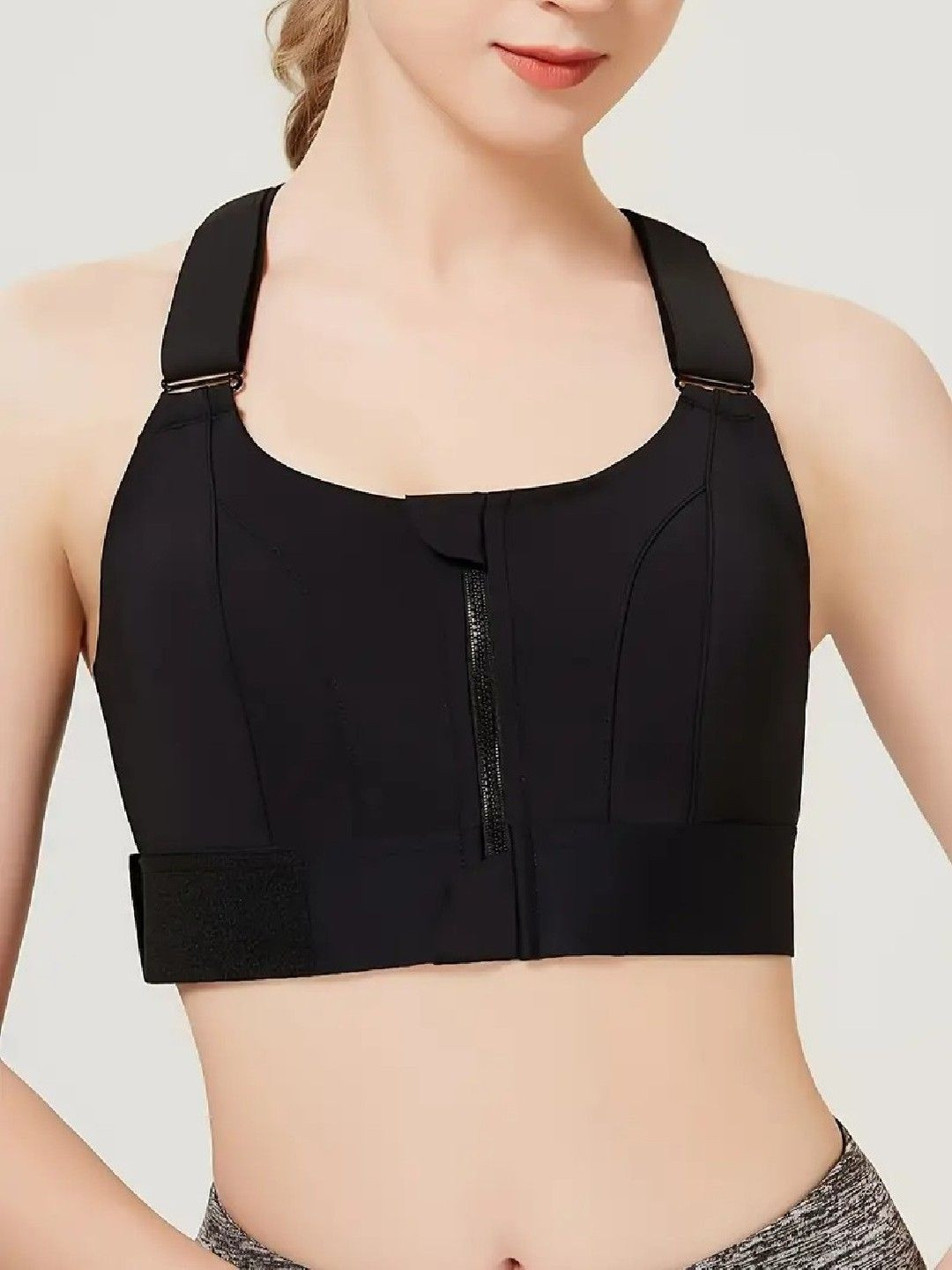 Piftif Women Black High Support Shoulder Adjustable Straps Sport Bra