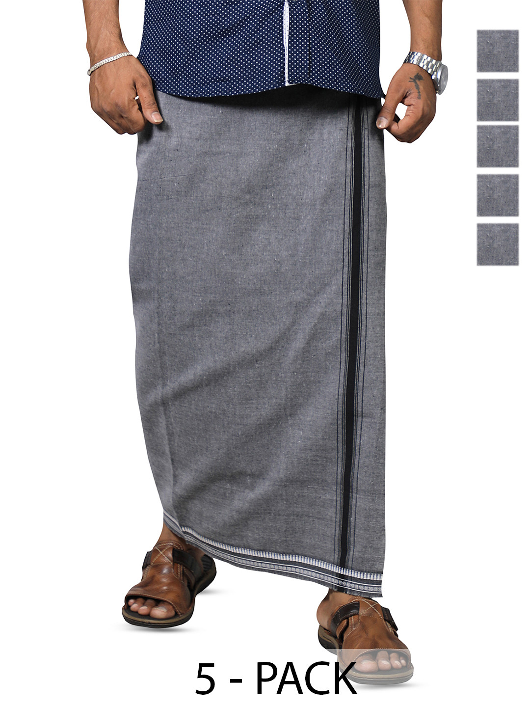 PRAKASAM COTTON Men Selection Of 5 Thalapathi Border Dhoties - 2mtr