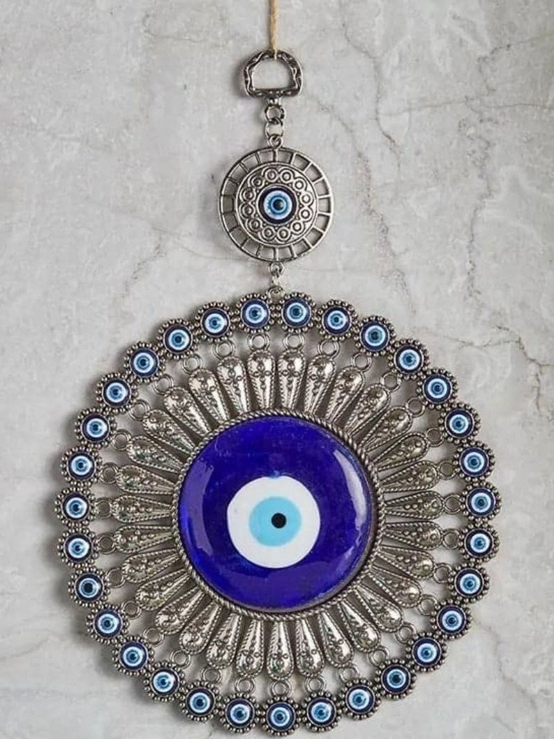 BLUE BEADS Silver & Blue Evil Eye Wall Hanging