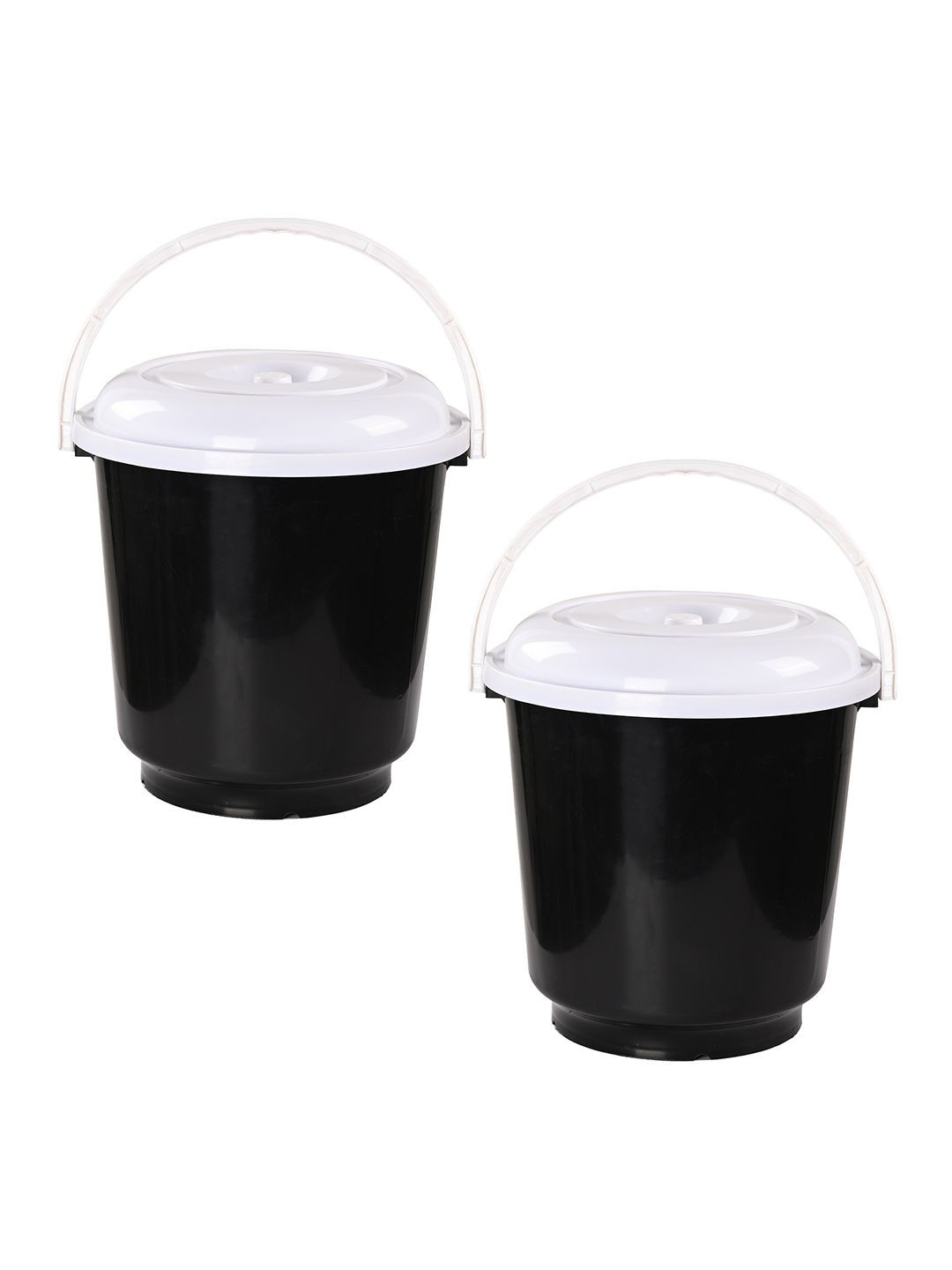 Kuber Industries 2 Pcs Black & White Plastic 18 Ltr Bathroom Bucket with Lid