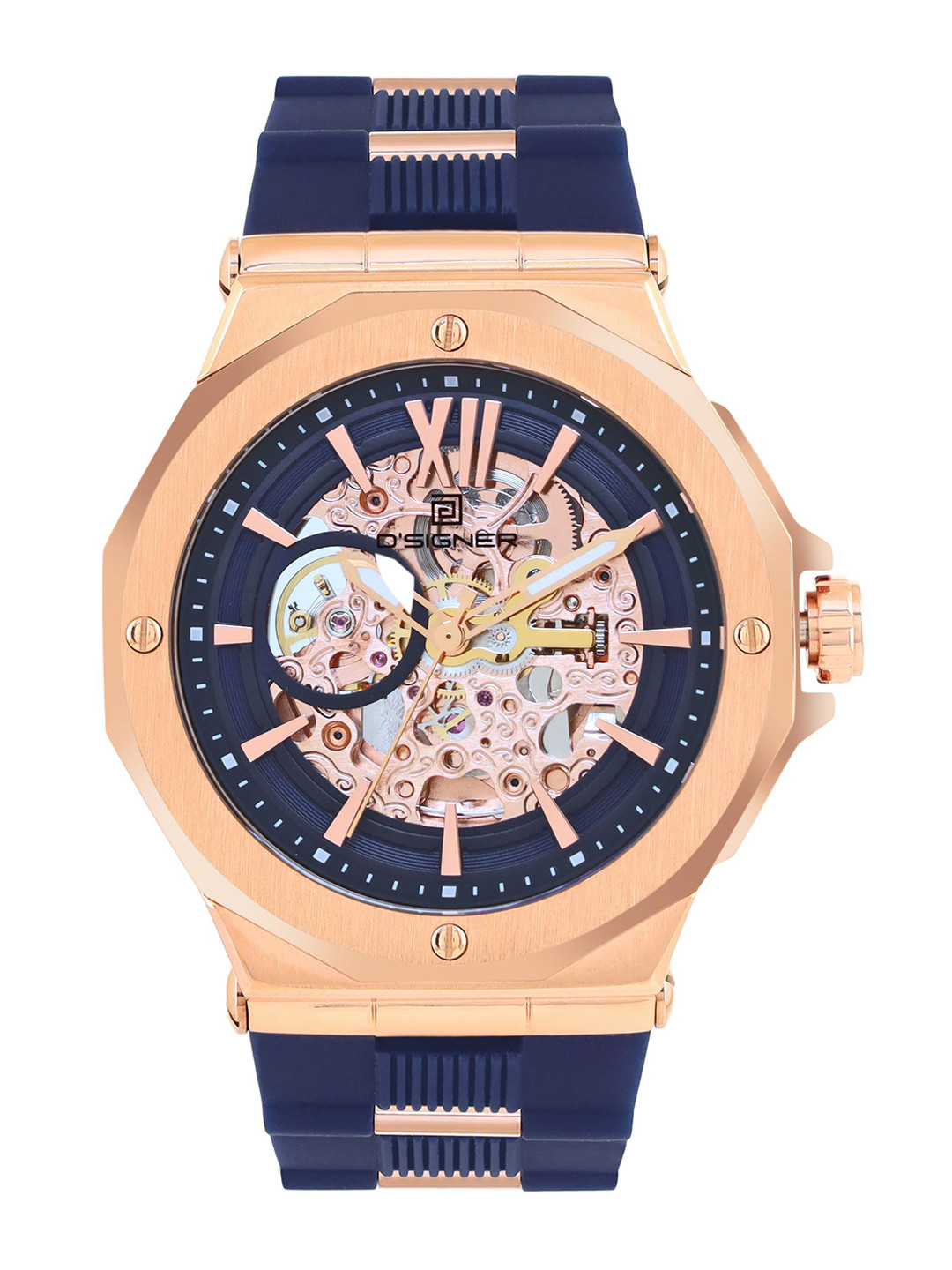 D'SIGNER Men Round Skeleton Dial Automatic Motion Powered Watch 824RGFS.5G