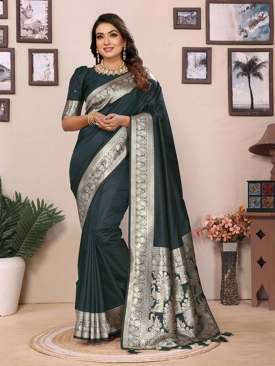 Ekta Textiles Zari Work Art Silk Banarasi Saree With Blouse