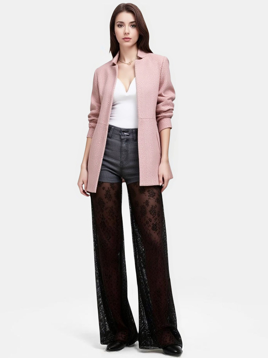 all about you Self Design Notched Lapel Front Open Causal  Blazers