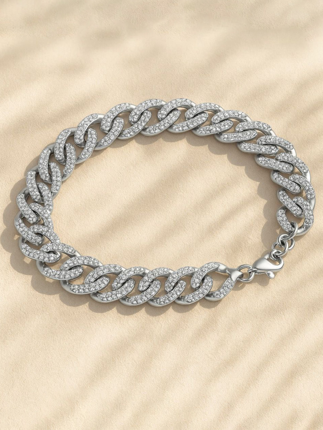 Anushka Jain Jewellery Women 925 Sterling Silver-Plated Cuban Diamond Wraparound Bracelet