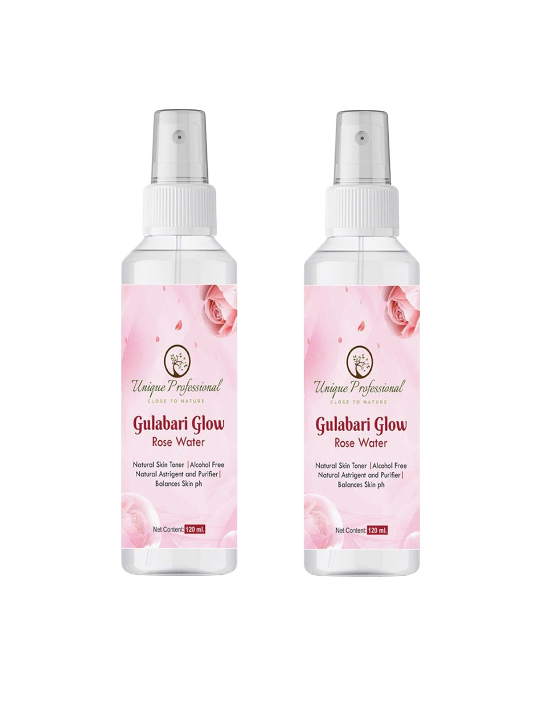 UNIQUE PROFESSIONAL Set Of 2 Gulabari Glow Rose Water Toner - 120 ml Each