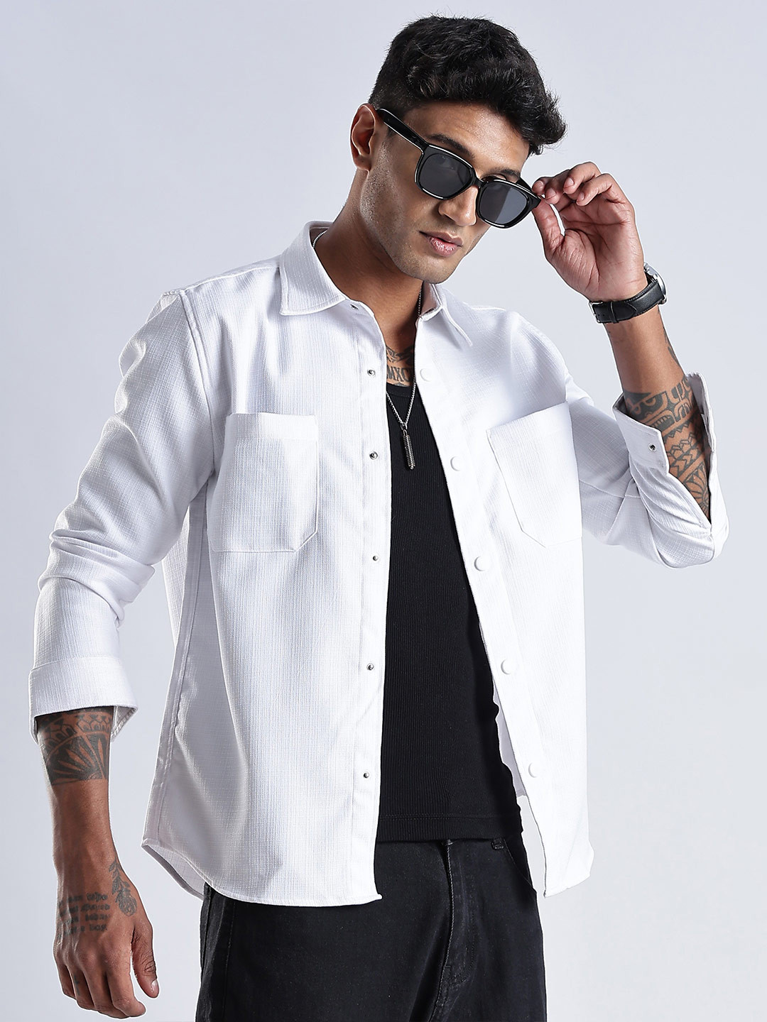 THE BEETEL HOUSE Men Linen Regular Slim Fit Casual Shackets Shirt