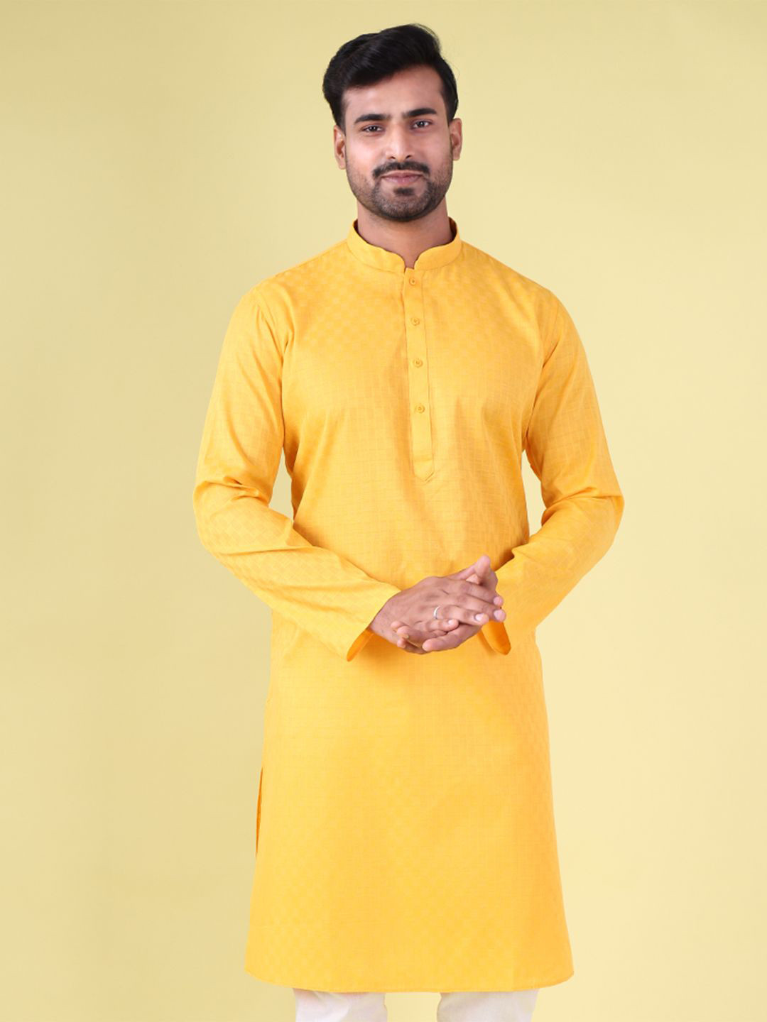 AURIK Mandarin Collar Long Sleeves Straight Cotton Kurta