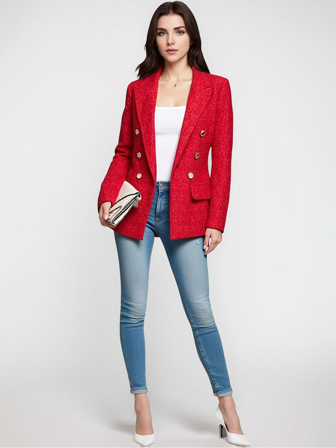 all about you Self Design Notched Lapel Single-Breasted Causal Blazers