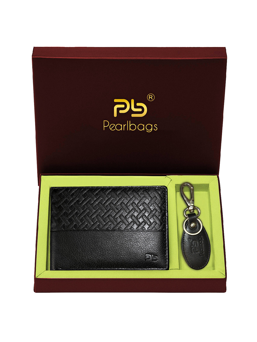 PB Pearlbags Men Genuine Leather Bi- Fold 3 Card Slots Wallet and Keychain