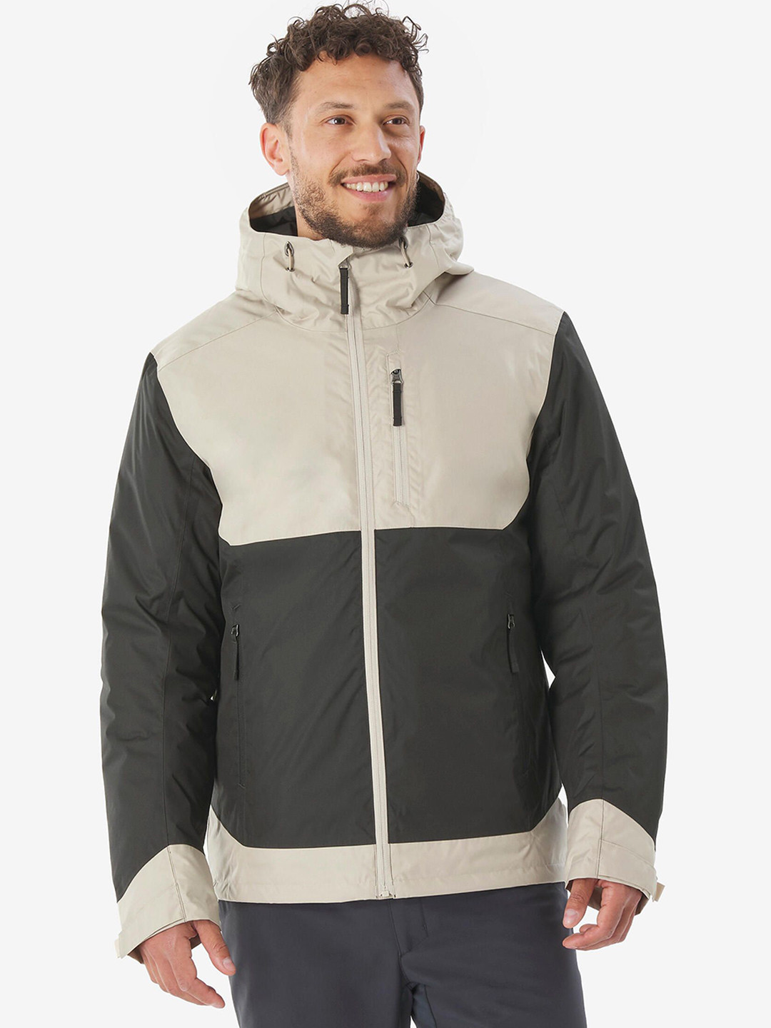 Decathlon FORCLAZ Men Beige Waterproof 3-In-1 Hiking Jacket Upto 0deg C