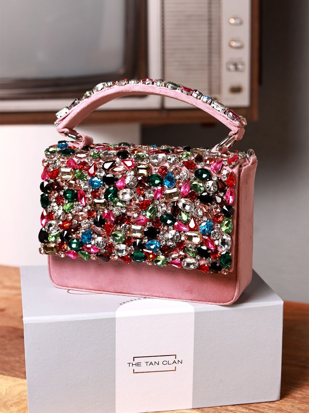 THE TAN CLAN Embellished Kylie Foldover Clutch