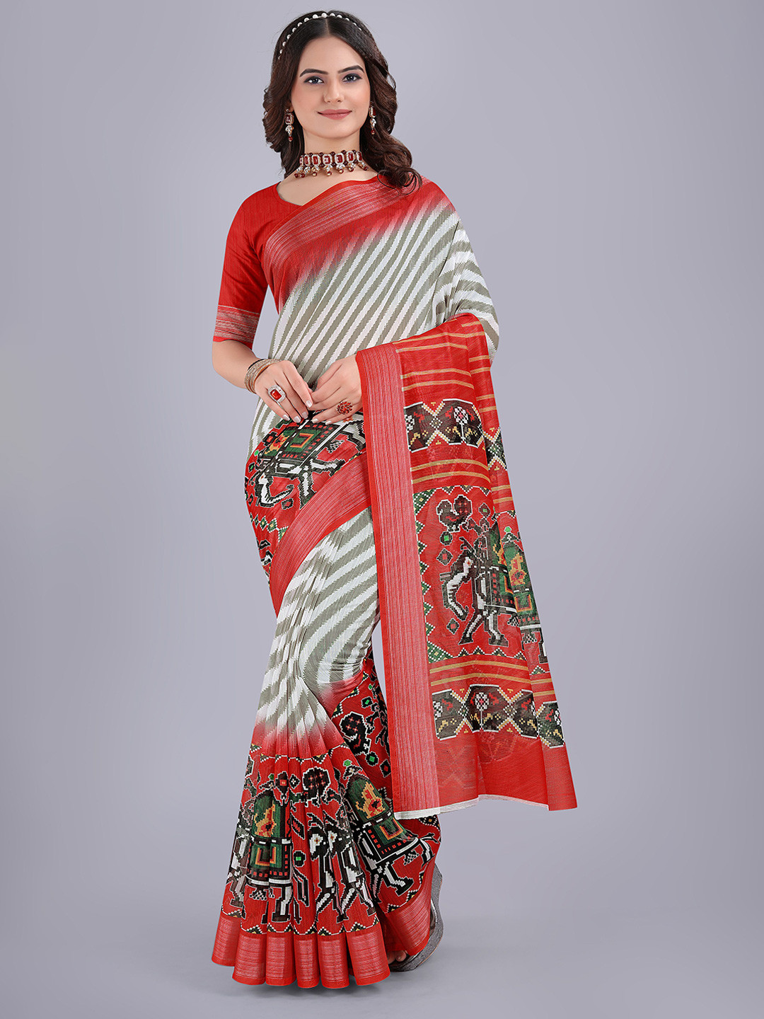 Kemza Striped Silk Cotton Patola Soft & Lightweight Saree