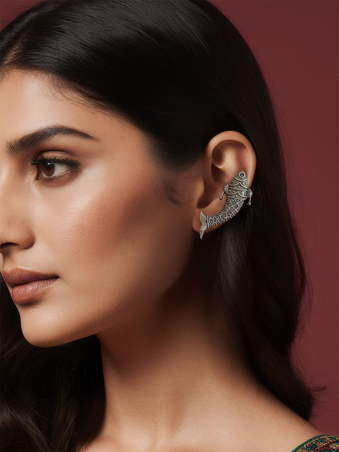 Kalakrith Milano Fish Shaped Oxidised Ear Cuffs