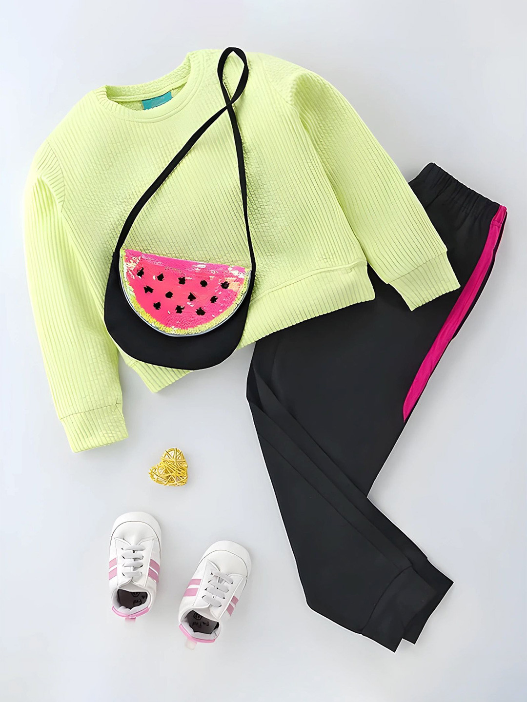 YK Girls Full Sleeves Solid Pure Cotton Top & Pant With Purse