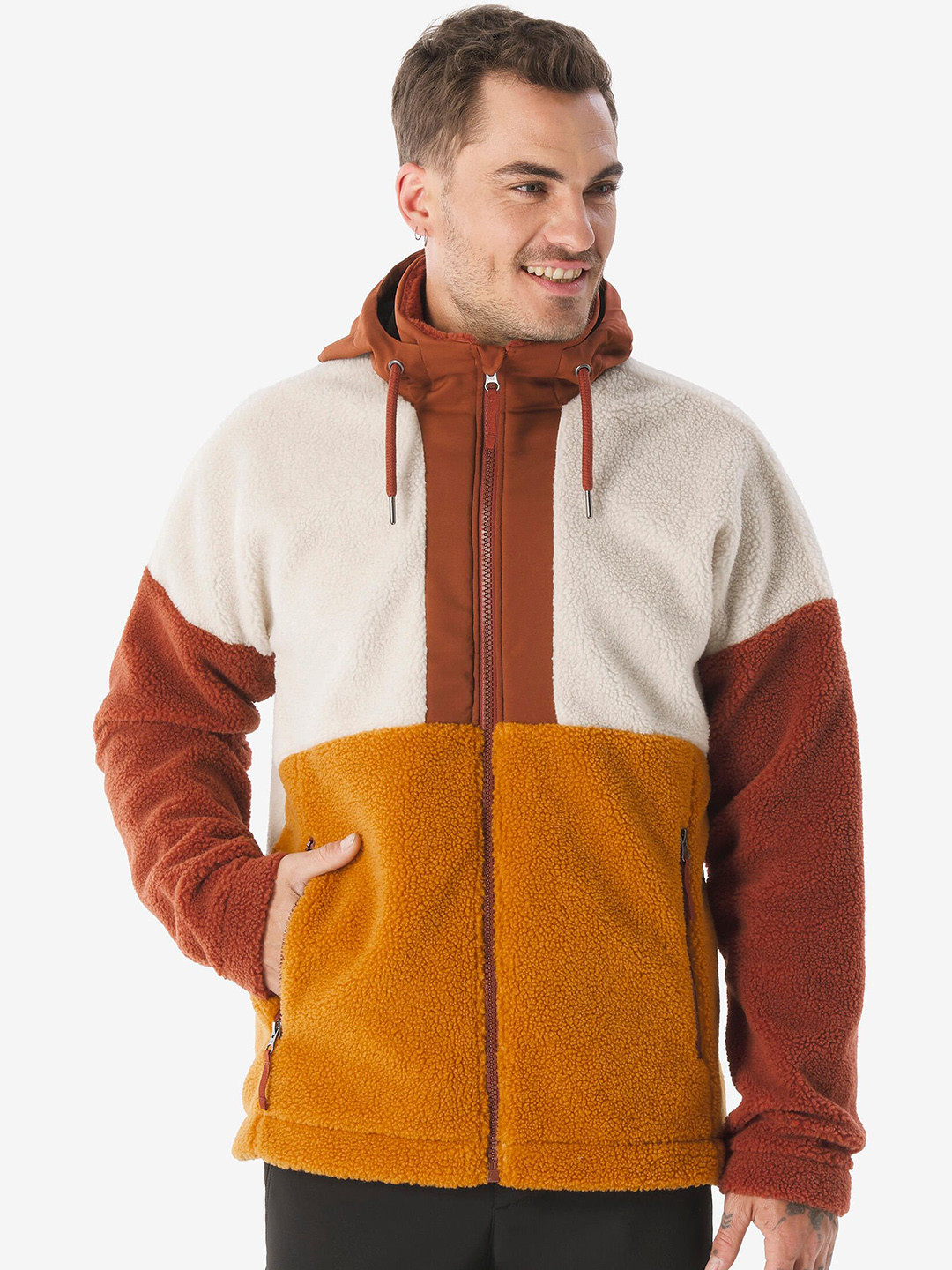 Decathlon QUECHUA Men Brown Hiking Warm Sherpa Fleece Jacket