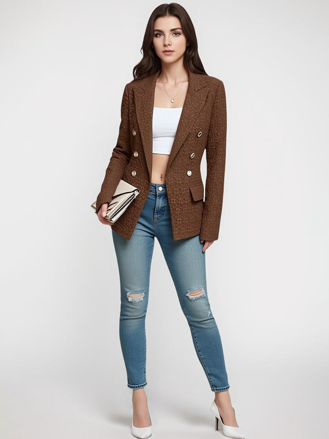 all about you Self Design Notched Lapel Single breasted Formal Blazers