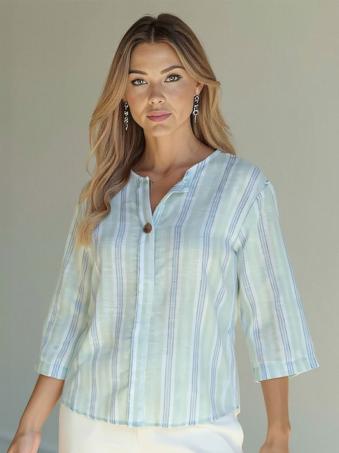 all about you Women Linen Vertical Striped Casual Top