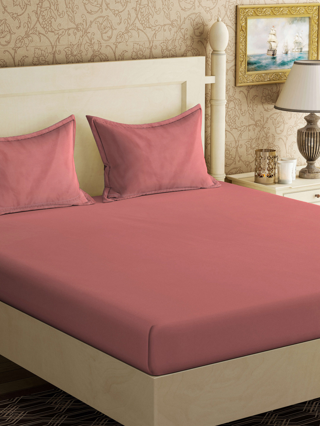 Myntra Elegant Homes Book Fold Rust 300 TC Fitted King Bedsheet Set 2.5m x 2.25m