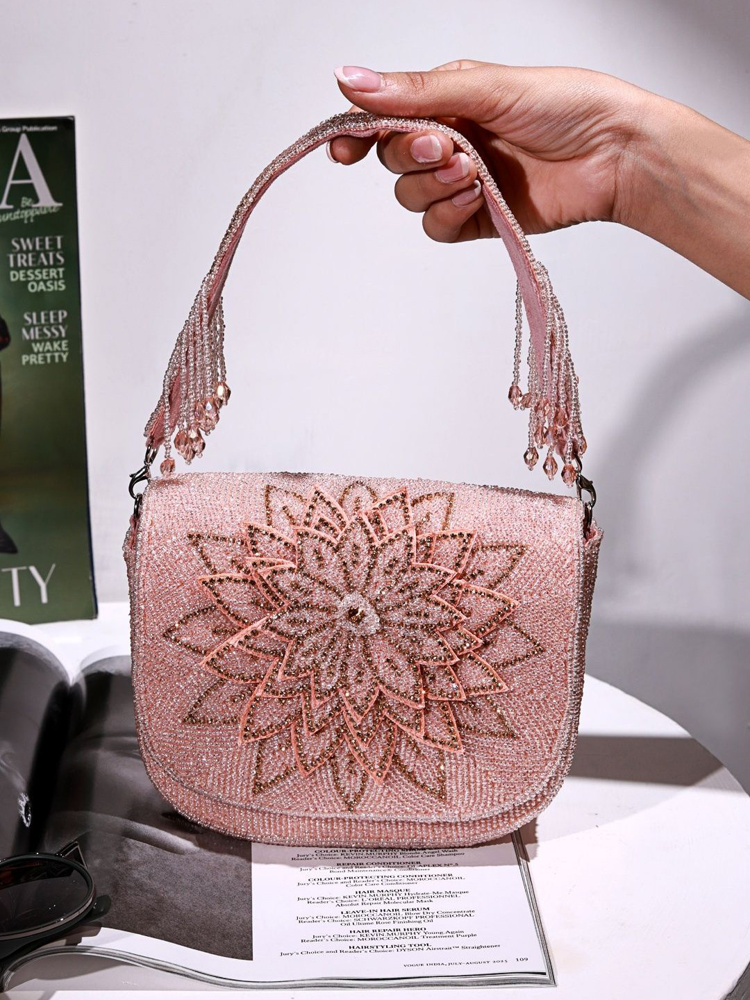 THE TAN CLAN Eva Embroidered Suede Foldover Clutch