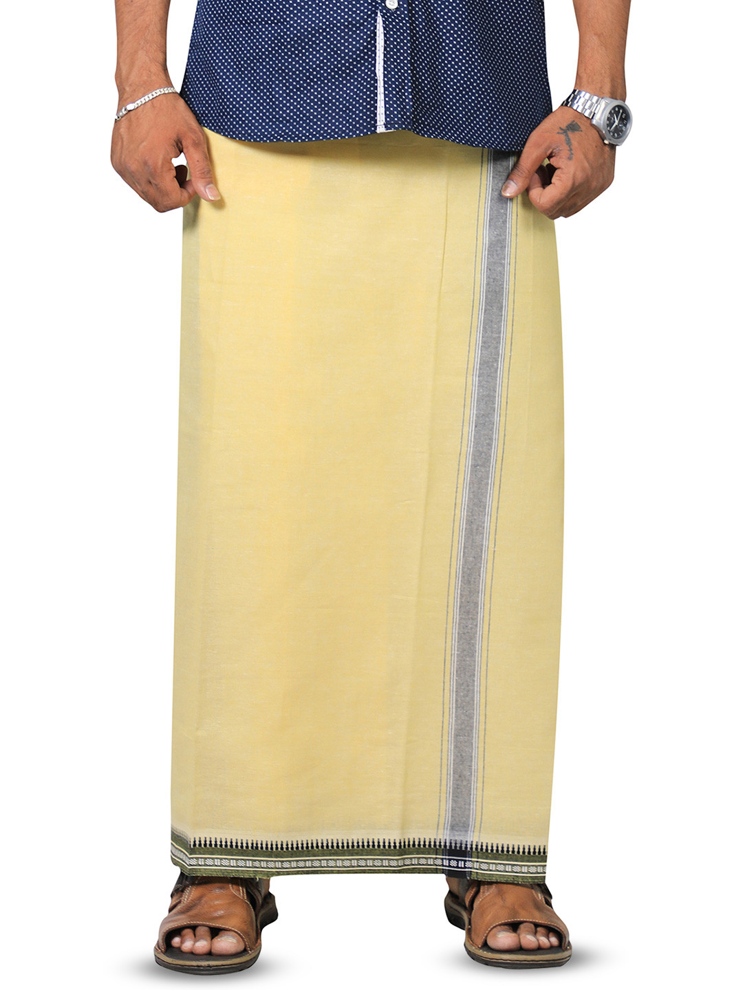 PRAKASAM COTTON Men Thalapathi Border Dhotie - 2 mtr