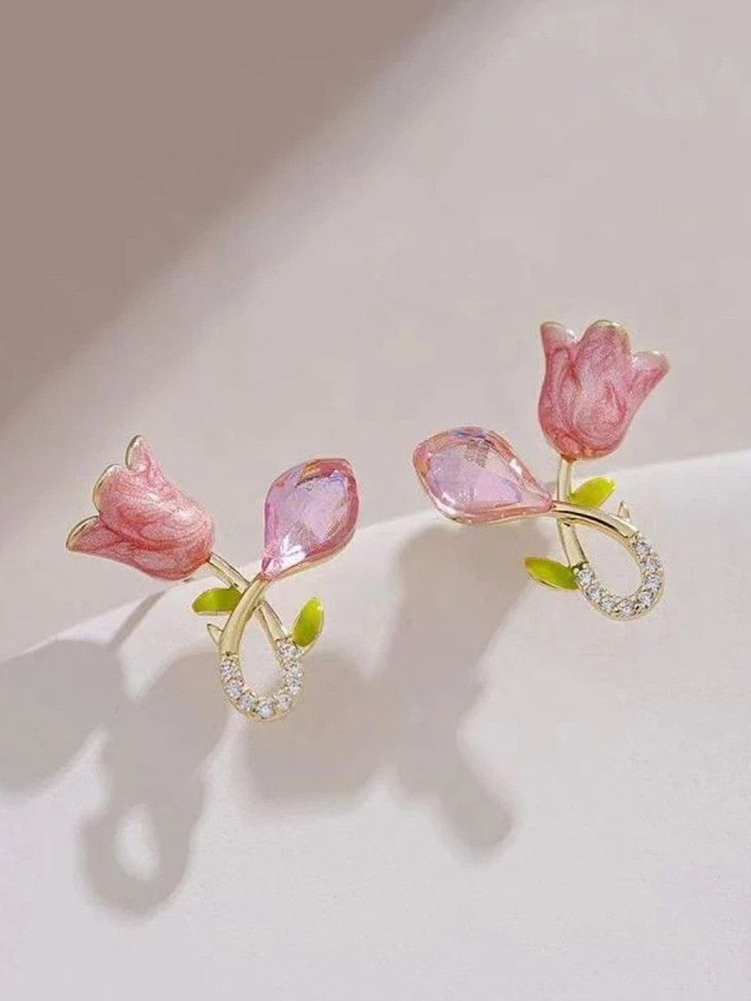 PASU FASHION Artificial Stones Studded Rose Lamp Shaped Studs