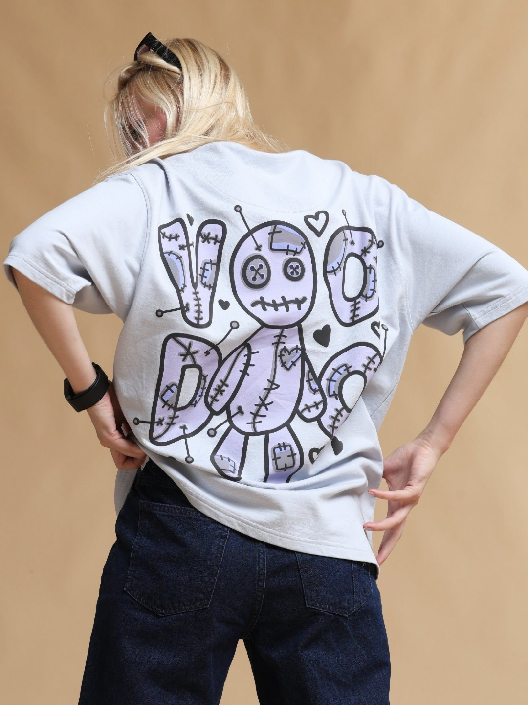 VUDU Women Graphic Printed Round Neck Cotton Oversized T-shirt