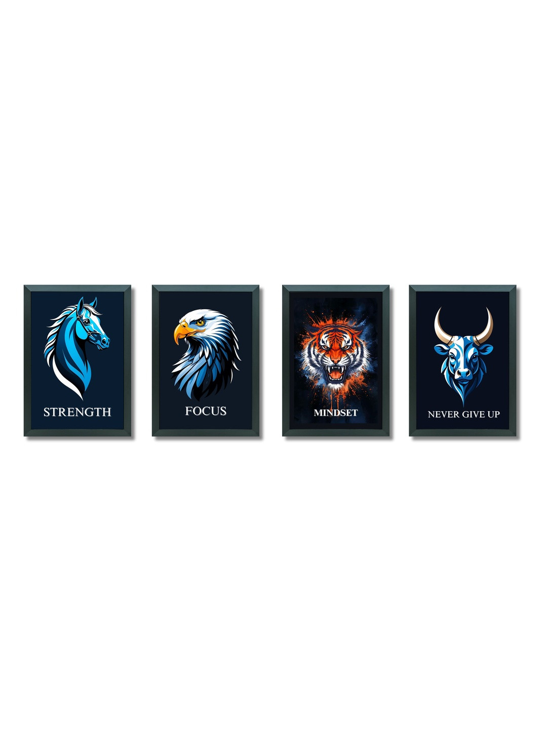 Aisha Decorz Black Set of 4 Motivational Animal Wall Art