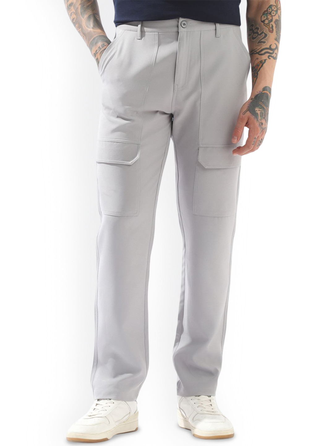 High Star Men Comfort Relaxed Fit Mid-Rise Flat-Front  Korean Trouser