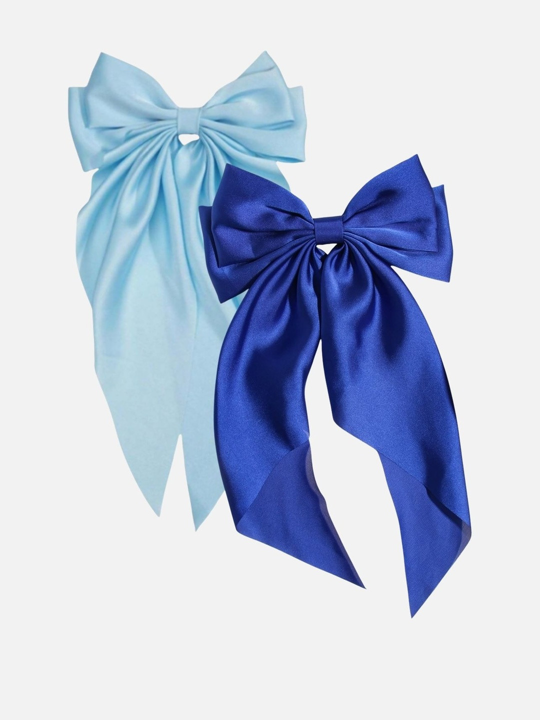 Rovlina Women Set of 2 Blue & Turquoise Blue Satin Hair Bow Clips