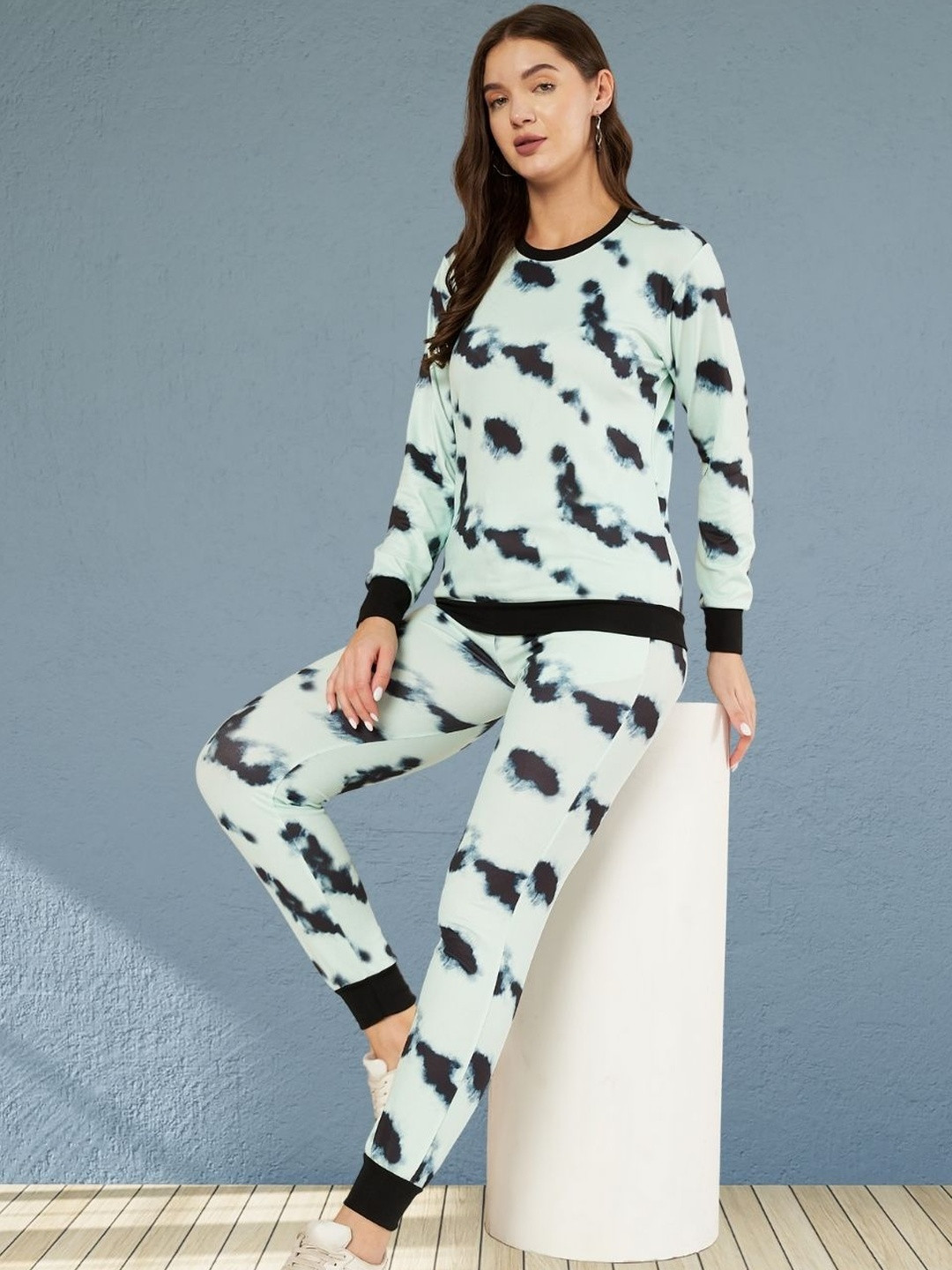 Moda Rapido Light Blue Cotton Lycra Blend Styled With Tie Die Print Tracksuit