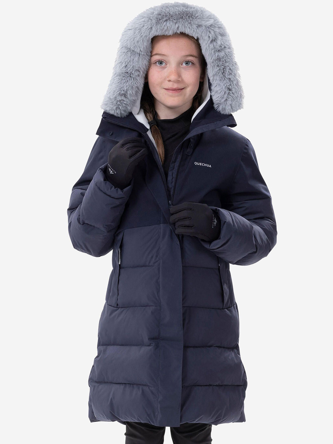 Decathlon QUECHUA Kids Navy Blue Warm Padded Hiking Jacket Upto -8 deg C