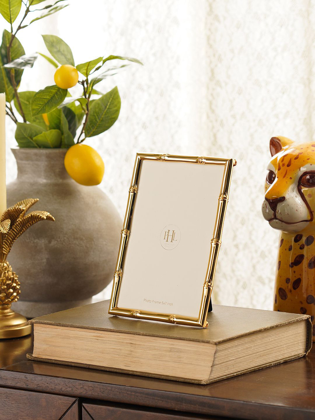 Pure Home and Living Gold-Toned & Black Bamboo Table Photo Frame
