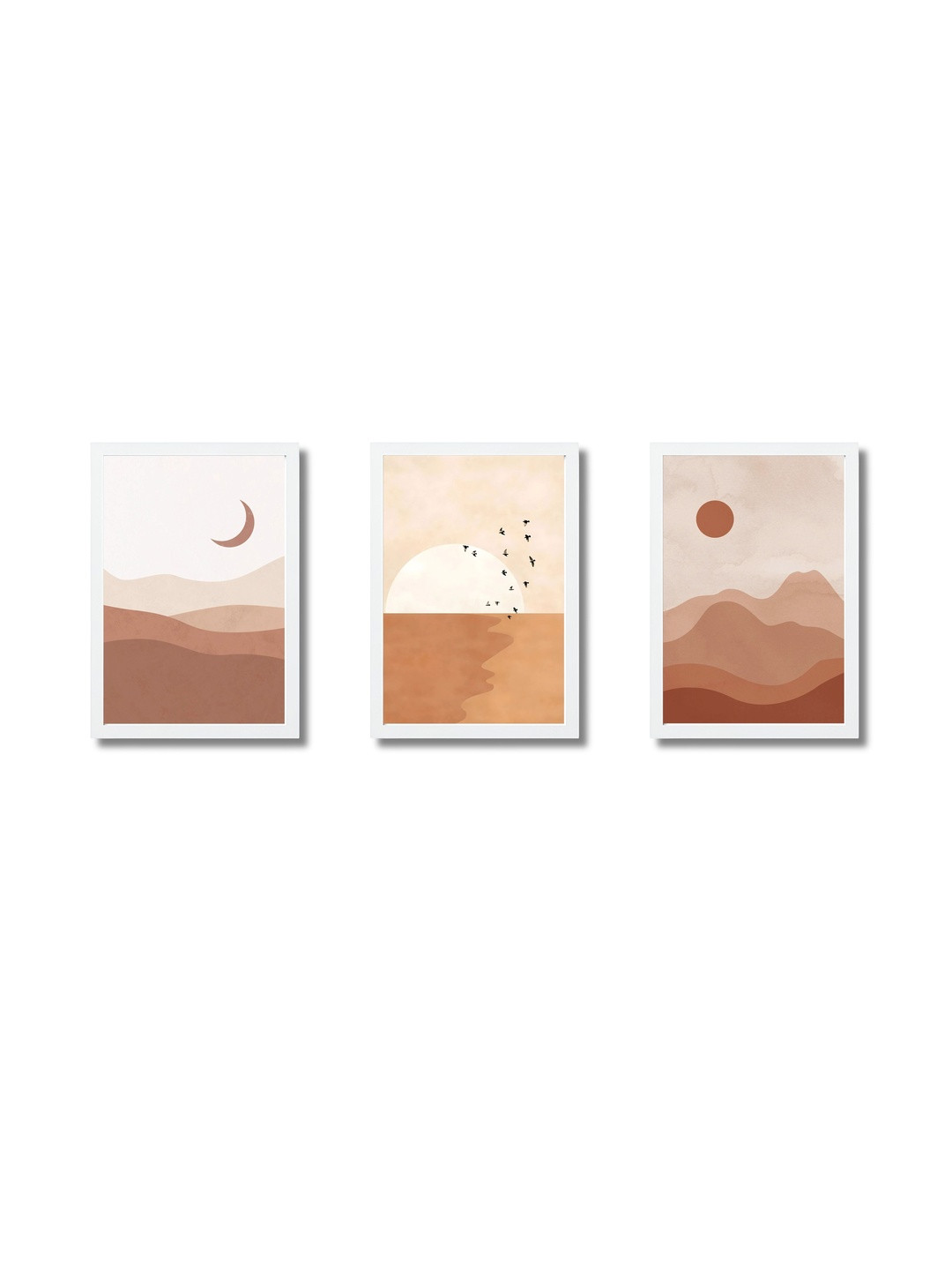 Aisha Decorz Set of 3 White & Brown MDF Wood Natural Elements Wall Paintings