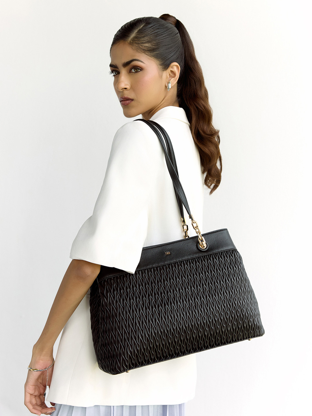 Hie Women Vera Textured Structured Tote Bag