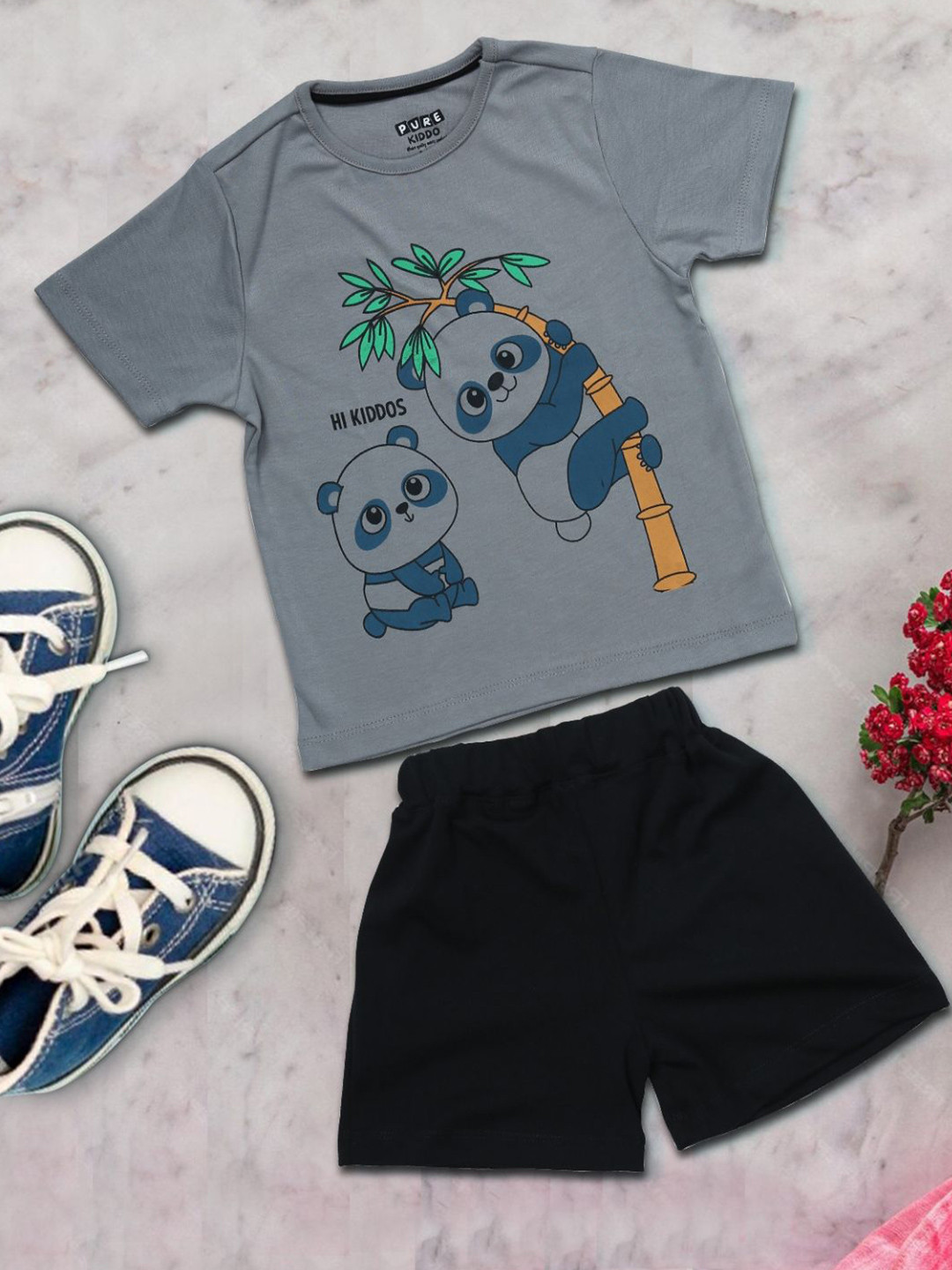 PUREKIDDO Kids Printed Short Sleeves Pure Cotton T-shirt With Shorts