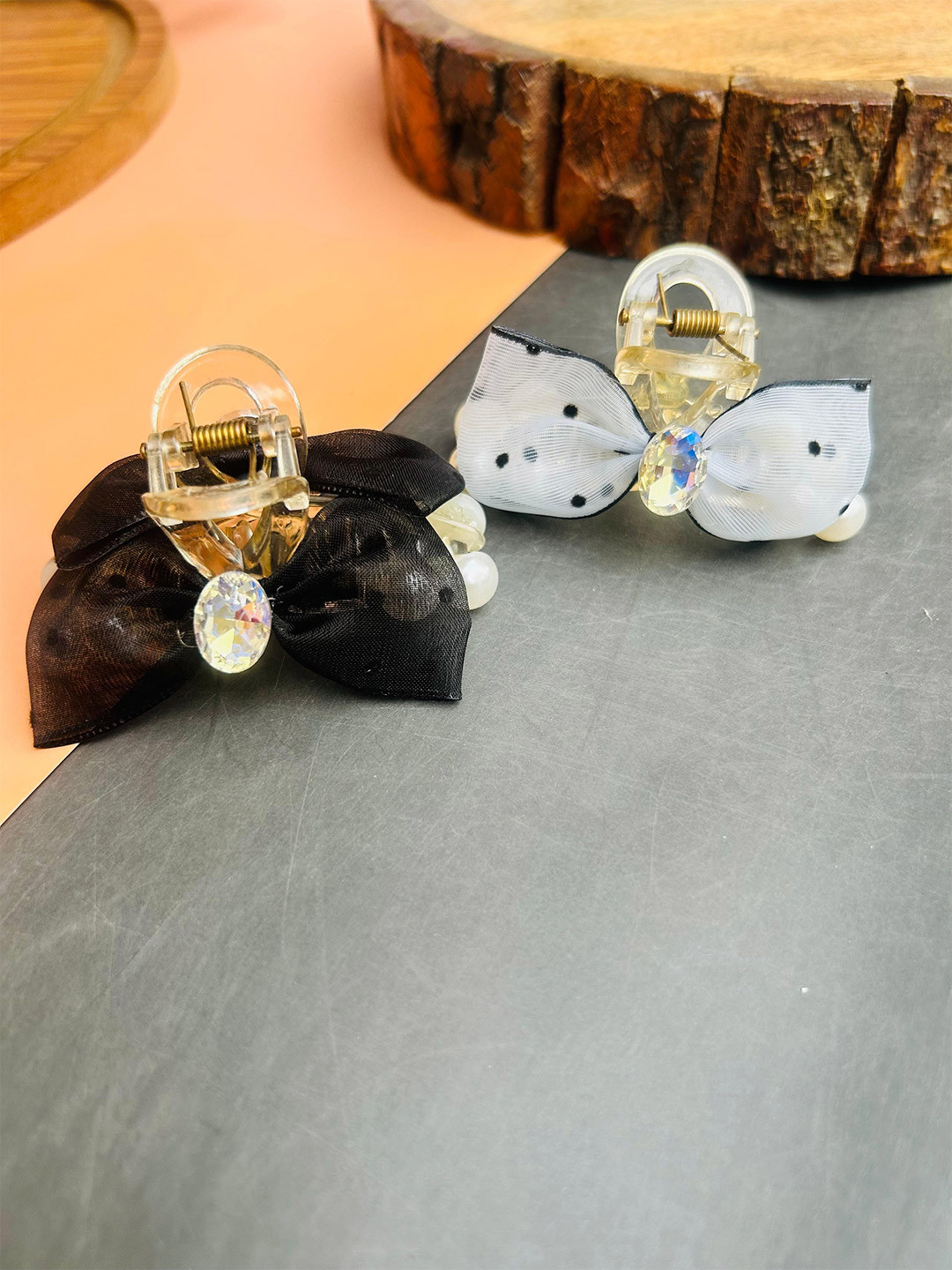 Radhya Accessories Women Set of 2 Polka dot Bow Hair Claws