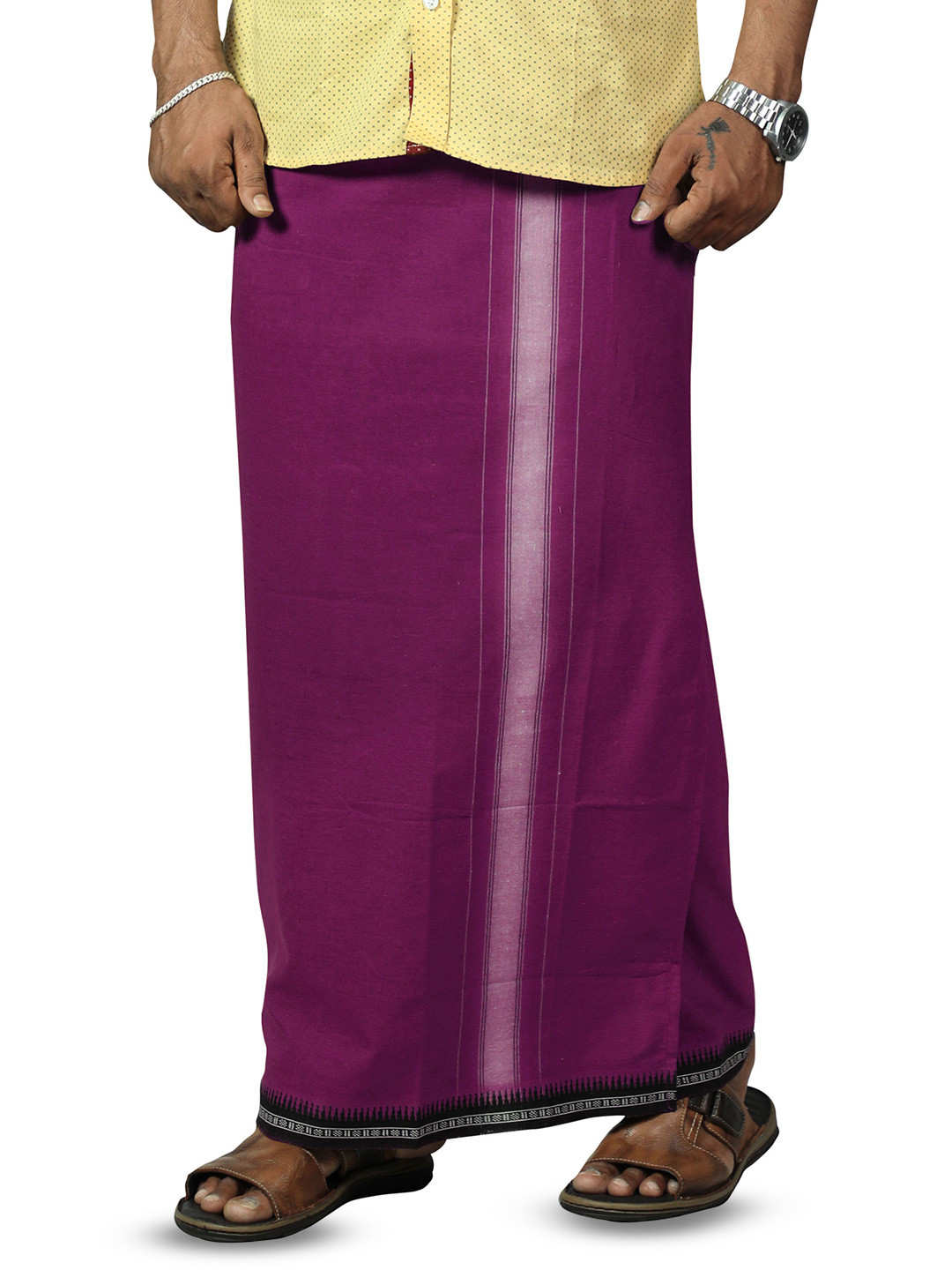 PRAKASAM COTTON Men Thalapathi Border Dhotie - 2 mtr