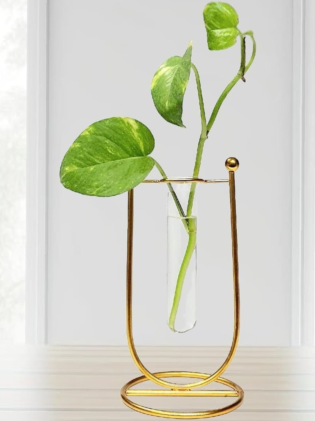 LHC Gold Toned Centerpiece Metal Glass Vase